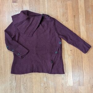 🍷 Maroon Elegance Button-Side Knit Sweater - Canvas by Lands' End (Size XL) 🌟